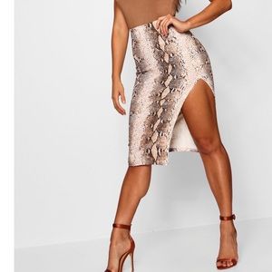 High Split Snake Print Midi Skirt